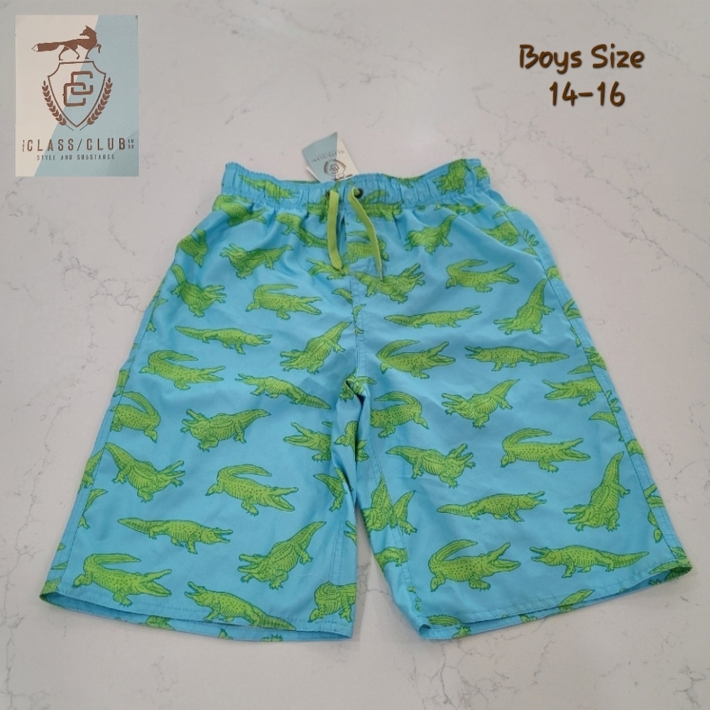 Class Club Crocodile Drawstring Swim Trunks Boys Size 14/16